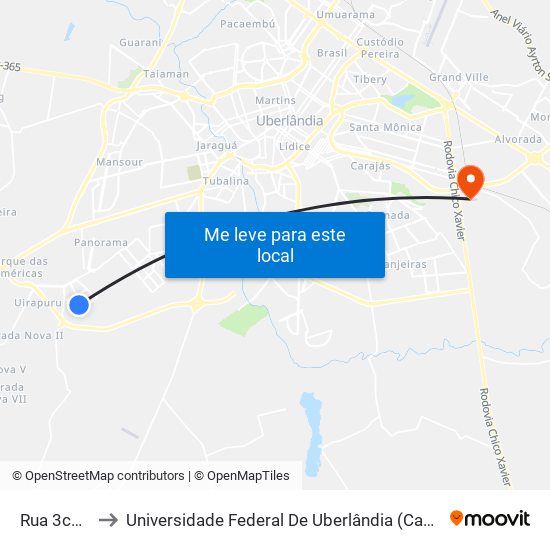 Rua 3c4-01, to Universidade Federal De Uberlândia (Campus Glória) map