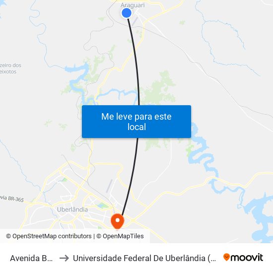 Avenida Bahia, 2 to Universidade Federal De Uberlândia (Campus Glória) map