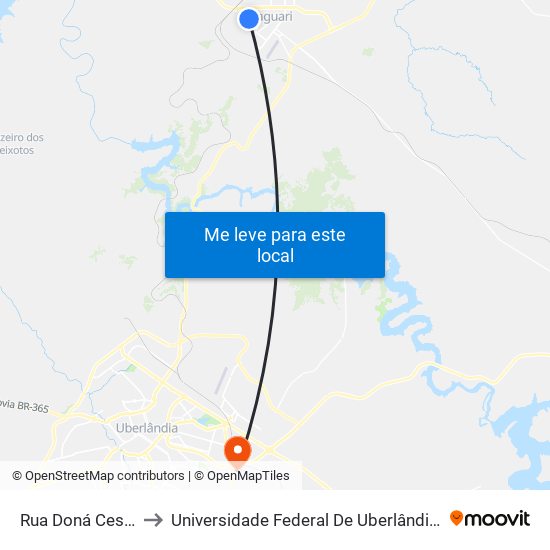 Rua Doná Cesária, 940 to Universidade Federal De Uberlândia (Campus Glória) map