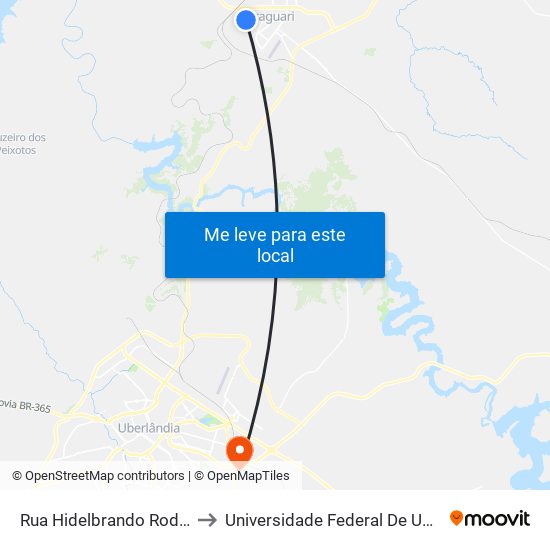 Rua Hidelbrando Rodrigues Barbosa, 150 to Universidade Federal De Uberlândia (Campus Glória) map