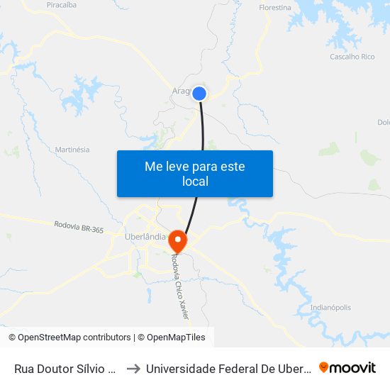 Rua Doutor Sílvio F Mendonça, 18 to Universidade Federal De Uberlândia (Campus Glória) map