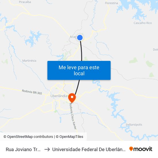 Rua Joviano Troncha, 459 to Universidade Federal De Uberlândia (Campus Glória) map