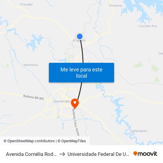 Avenida Cornélia Rodrigues Da Cunha, 700 to Universidade Federal De Uberlândia (Campus Glória) map