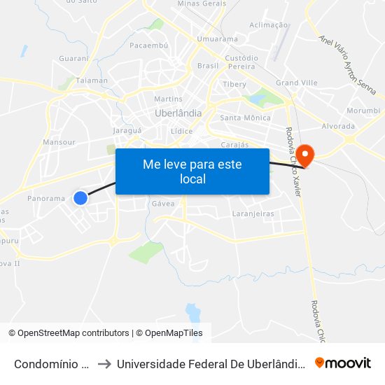 Condomínio Unid'Oro to Universidade Federal De Uberlândia (Campus Glória) map