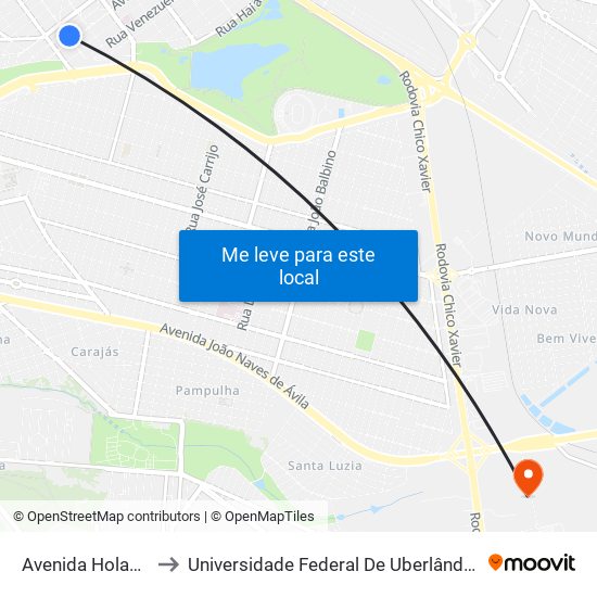 Avenida Holanda, 1289 to Universidade Federal De Uberlândia (Campus Glória) map