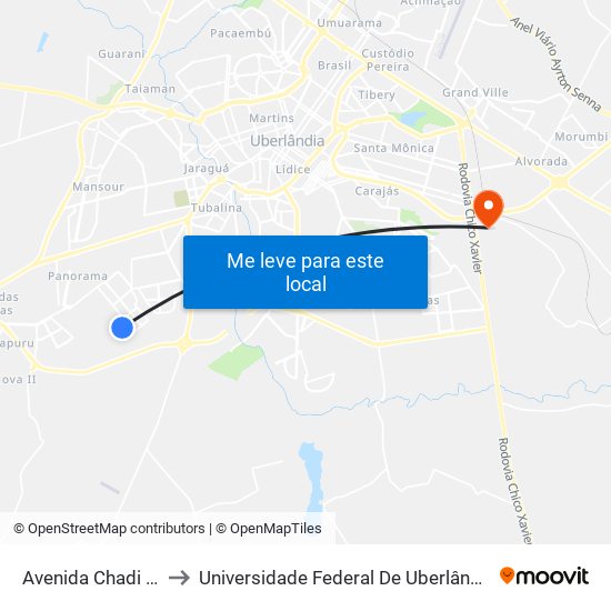 Avenida Chadi Fad, 1561 to Universidade Federal De Uberlândia (Campus Glória) map