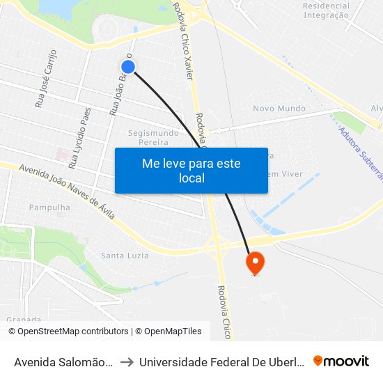 Avenida Salomão Abraão, 2557 to Universidade Federal De Uberlândia (Campus Glória) map