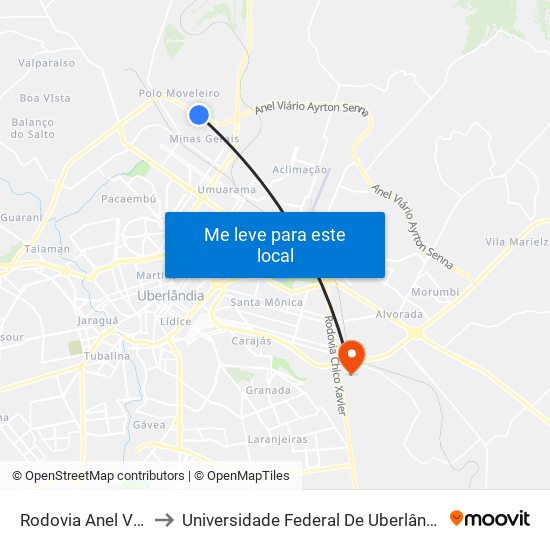 Rodovia Anel Viário, 1516 to Universidade Federal De Uberlândia (Campus Glória) map