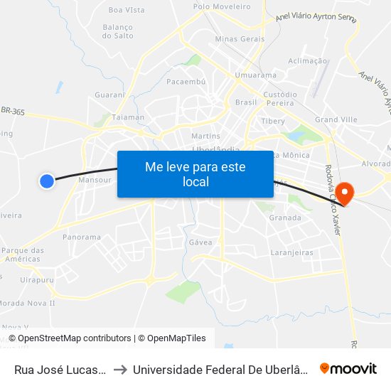 Rua José Lucas Da Silva 51 to Universidade Federal De Uberlândia (Campus Glória) map