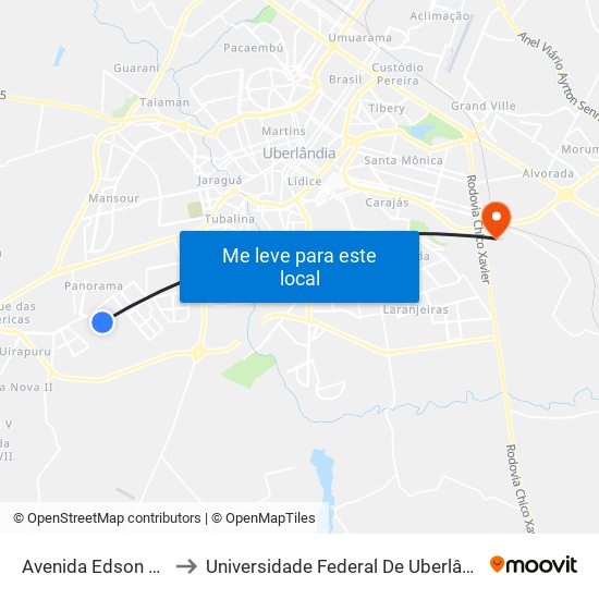 Avenida Edson Gallana, 590 to Universidade Federal De Uberlândia (Campus Glória) map