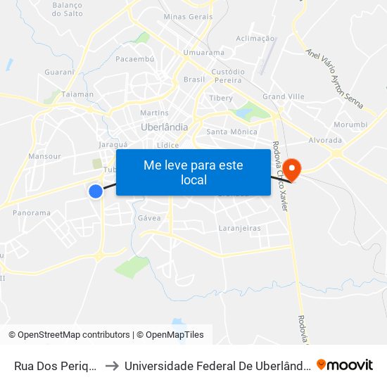 Rua Dos Periquitos, 379 to Universidade Federal De Uberlândia (Campus Glória) map