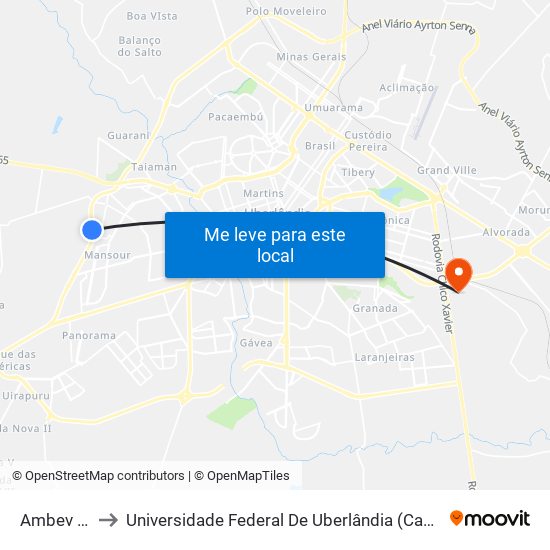 Ambev Cdd to Universidade Federal De Uberlândia (Campus Glória) map