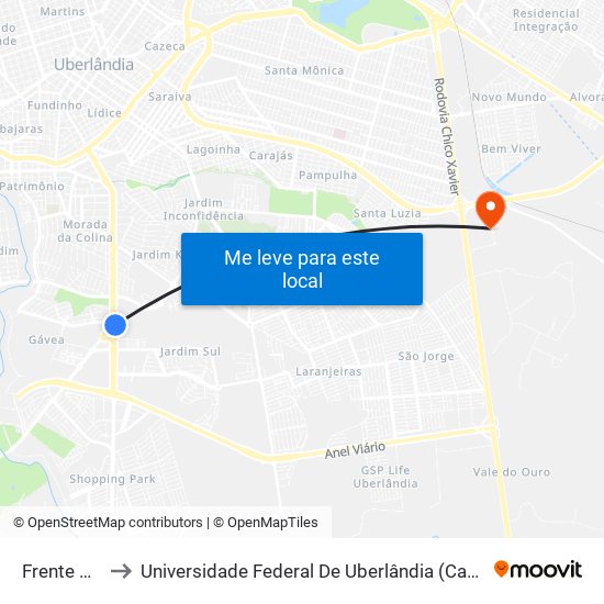 Frente Unitri to Universidade Federal De Uberlândia (Campus Glória) map