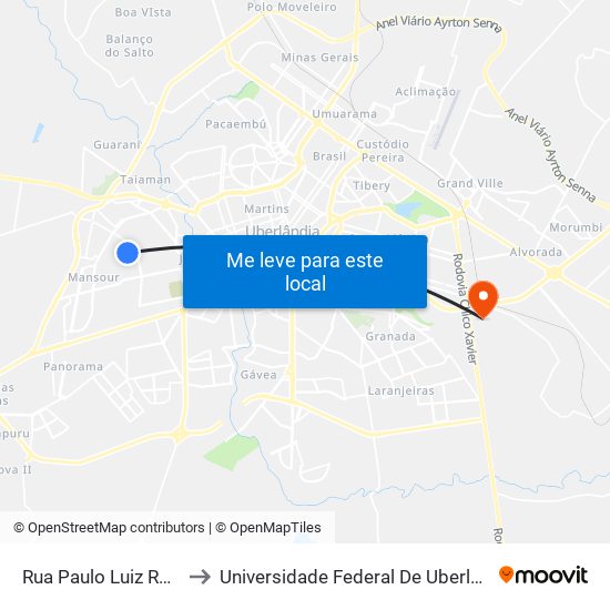 Rua Paulo Luiz Rotelli, 255-327 to Universidade Federal De Uberlândia (Campus Glória) map