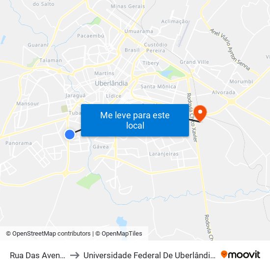 Rua Das Avencas, 497 to Universidade Federal De Uberlândia (Campus Glória) map