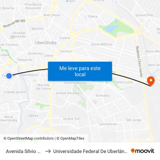 Avenida Sílvio Rugani, 954 to Universidade Federal De Uberlândia (Campus Glória) map