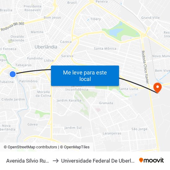 Avenida Sílvio Rugani, 340-422 to Universidade Federal De Uberlândia (Campus Glória) map