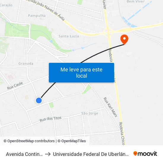 Avenida Continental, 575 to Universidade Federal De Uberlândia (Campus Glória) map