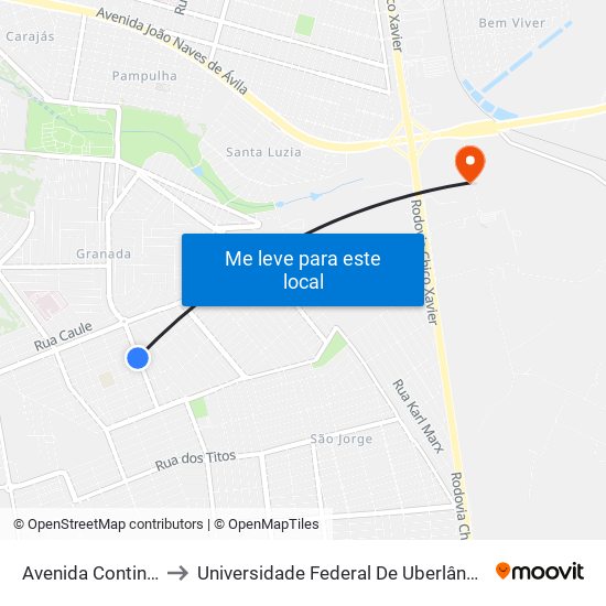 Avenida Continental, 290 to Universidade Federal De Uberlândia (Campus Glória) map