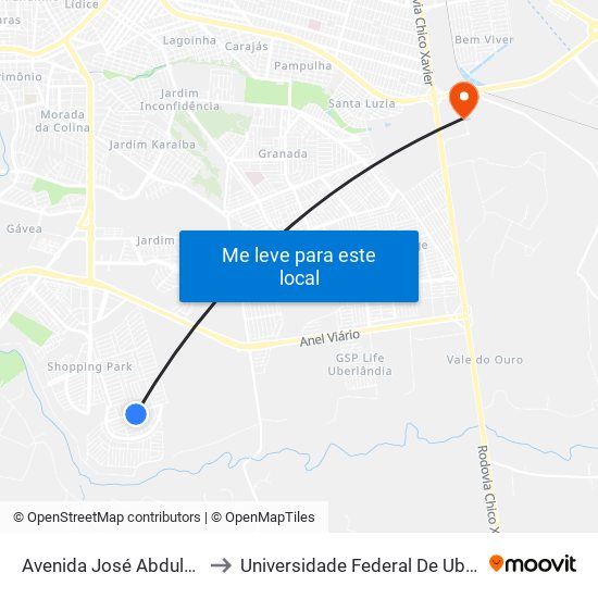 Avenida José Abdulmassih, 1359-1419 to Universidade Federal De Uberlândia (Campus Glória) map