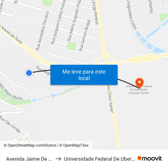 Avenida Jaime De Barros, 700-756 to Universidade Federal De Uberlândia (Campus Glória) map