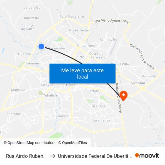 Rua Airdo Rubens Borba, 253 to Universidade Federal De Uberlândia (Campus Glória) map