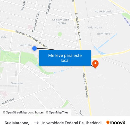 Rua Marcone, 250-320 to Universidade Federal De Uberlândia (Campus Glória) map