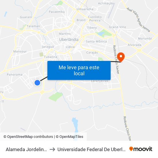 Alameda Jordelina Borges, 270 to Universidade Federal De Uberlândia (Campus Glória) map