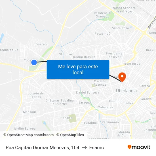 Rua Capitão Diomar Menezes, 104 to Esamc map