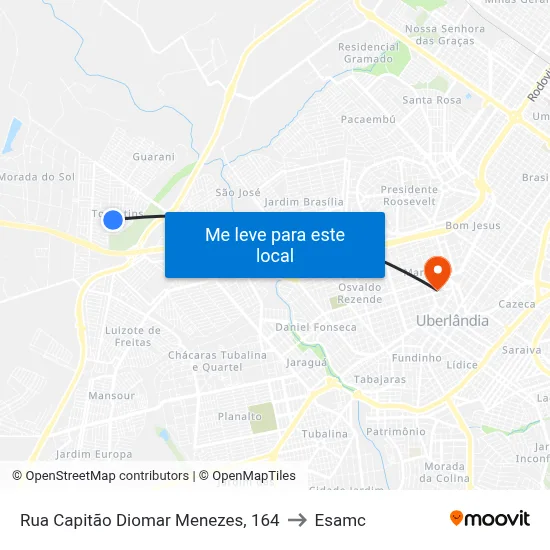Rua Capitão Diomar Menezes, 164 to Esamc map