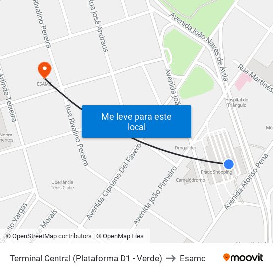 Terminal Central (Plataforma D1 - Verde) to Esamc map