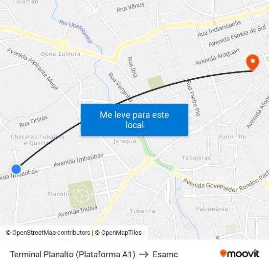 Terminal Planalto (Plataforma A1) to Esamc map