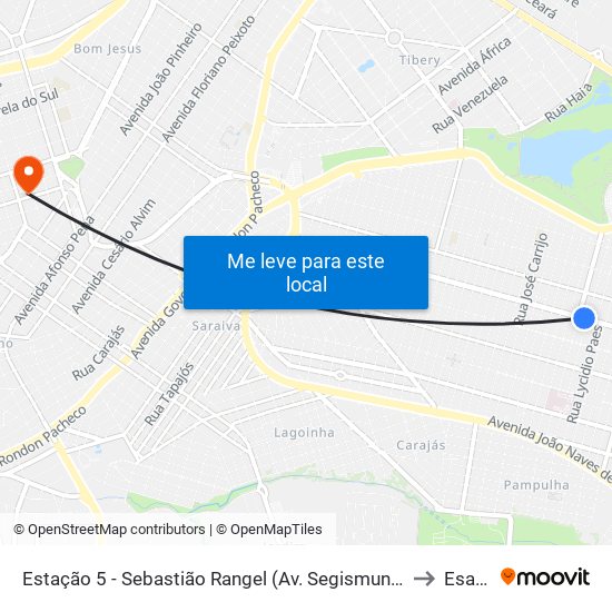 Estação 5 - Sebastião Rangel (Av. Segismundo Pereira) to Esamc map
