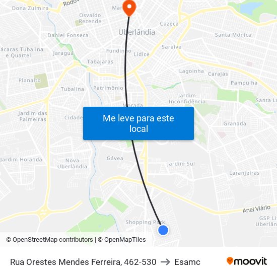 Rua Orestes Mendes Ferreira, 462-530 to Esamc map