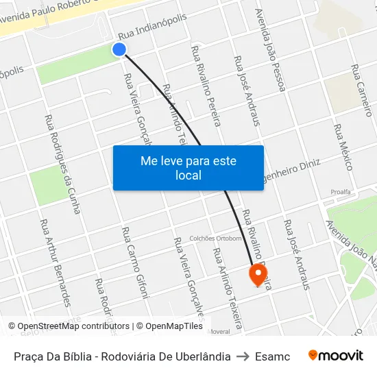 Praça Da Bíblia - Rodoviária De Uberlândia to Esamc map