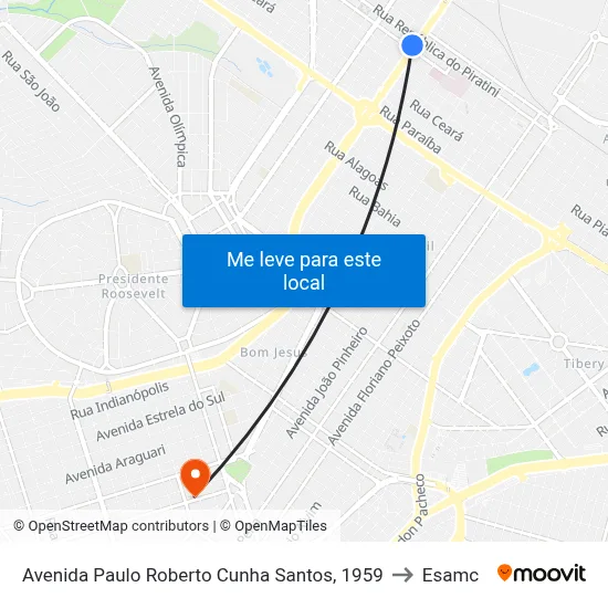 Avenida Paulo Roberto Cunha Santos, 1959 to Esamc map