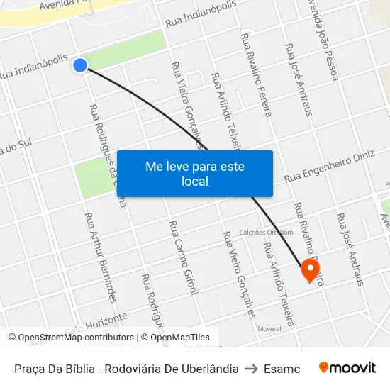 Praça Da Bíblia - Rodoviária De Uberlândia to Esamc map