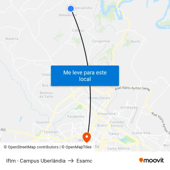 Iftm - Campus Uberlândia to Esamc map