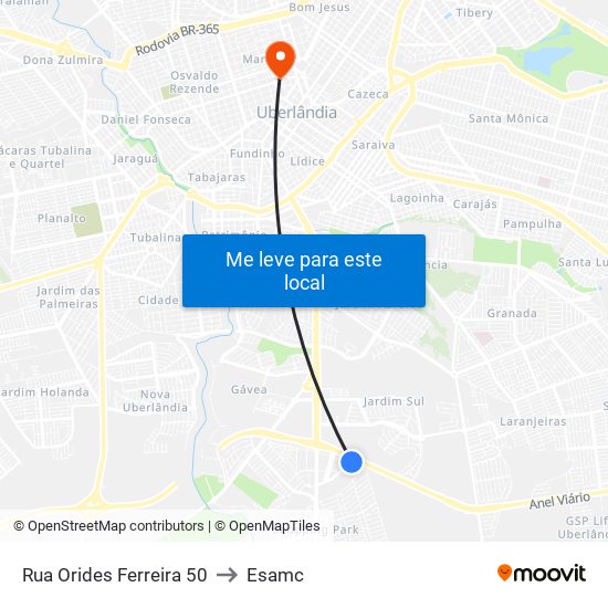 Rua Orides Ferreira 50 to Esamc map