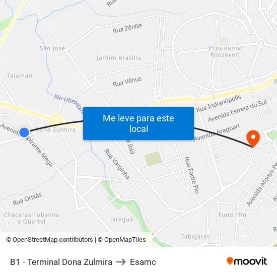 B1 - Terminal Dona Zulmira to Esamc map