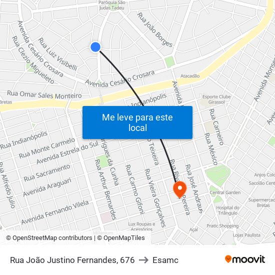 Rua João Justino Fernandes, 676 to Esamc map