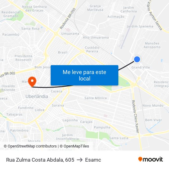 Rua Zulma Costa Abdala, 605 to Esamc map