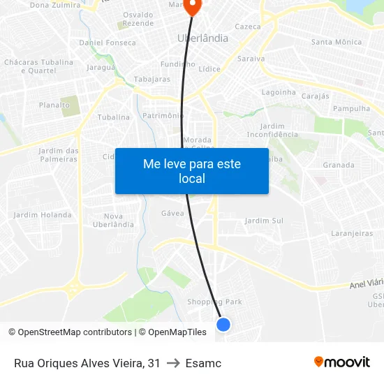 Rua Oriques Alves Vieira, 31 to Esamc map