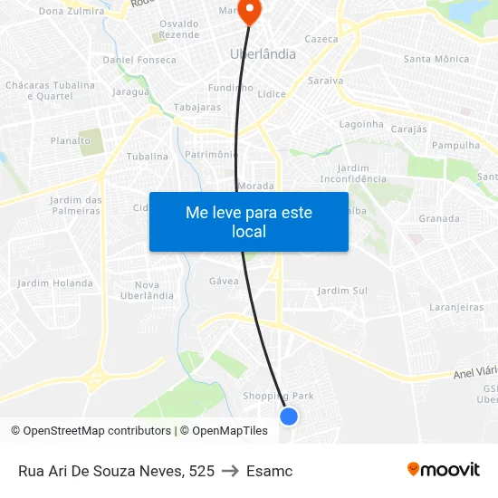 Rua Ari De Souza Neves, 525 to Esamc map