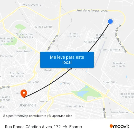 Rua Rones Cândido Alves, 172 to Esamc map