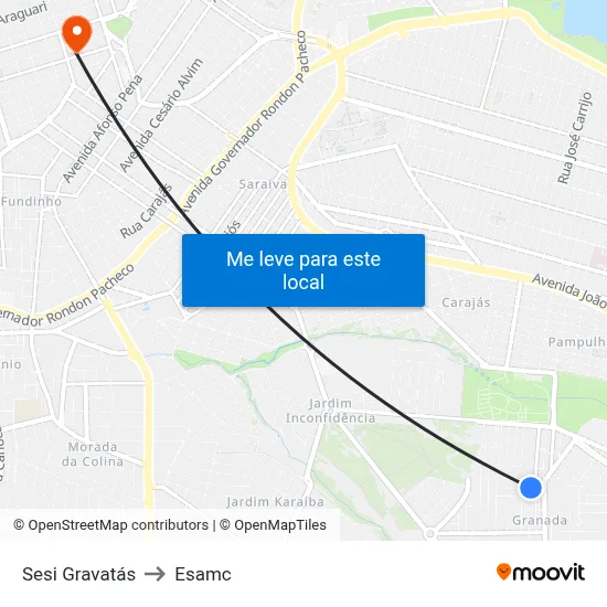 Sesi Gravatás to Esamc map