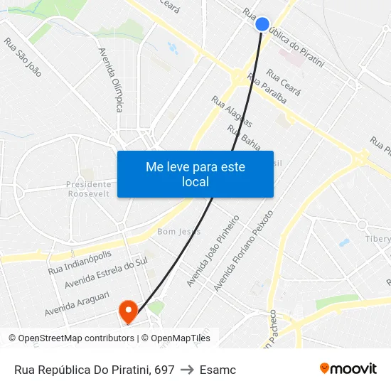 Rua República Do Piratini, 697 to Esamc map