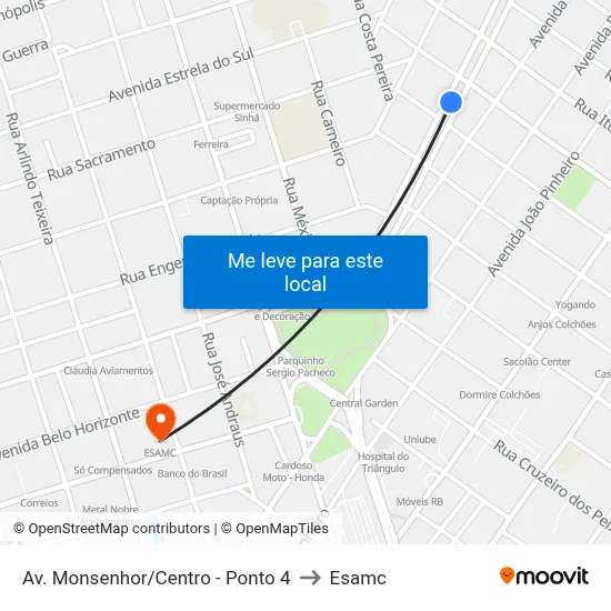 Av. Monsenhor/Centro - Ponto 4 to Esamc map