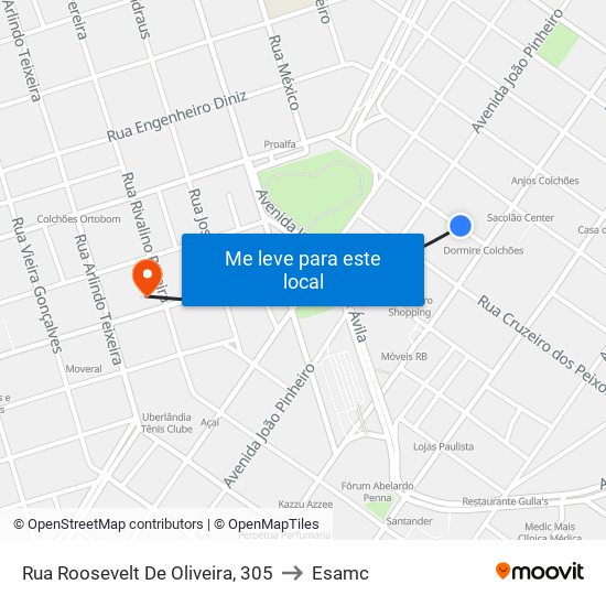 Rua Roosevelt De Oliveira, 305 to Esamc map