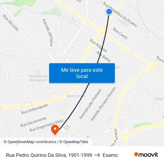 Rua Pedro Quirino Da Silva, 1901-1999 to Esamc map
